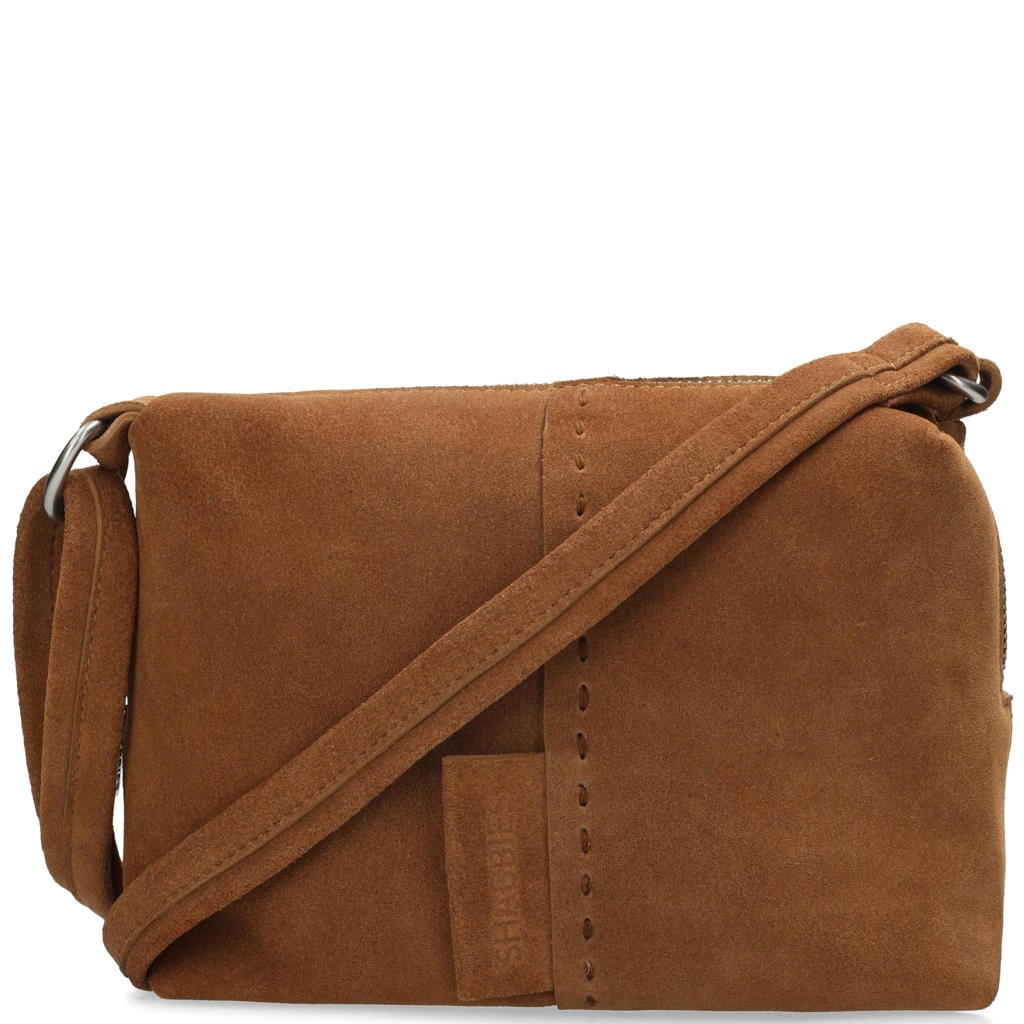 Shabbies Amsterdam suede crossbody tas Saar Stitched cognac
