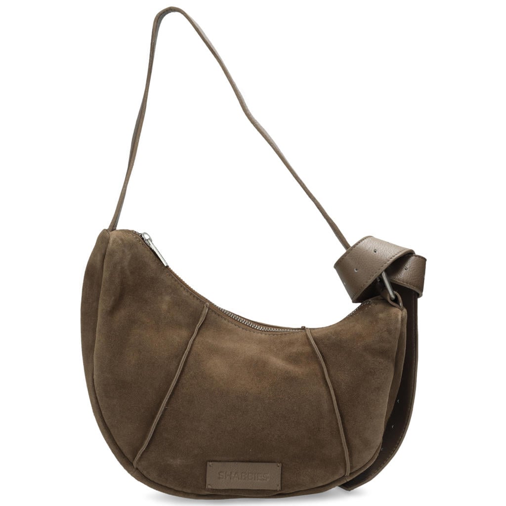 Shabbies Amsterdam suede schoudertas Platamini Studs taupe