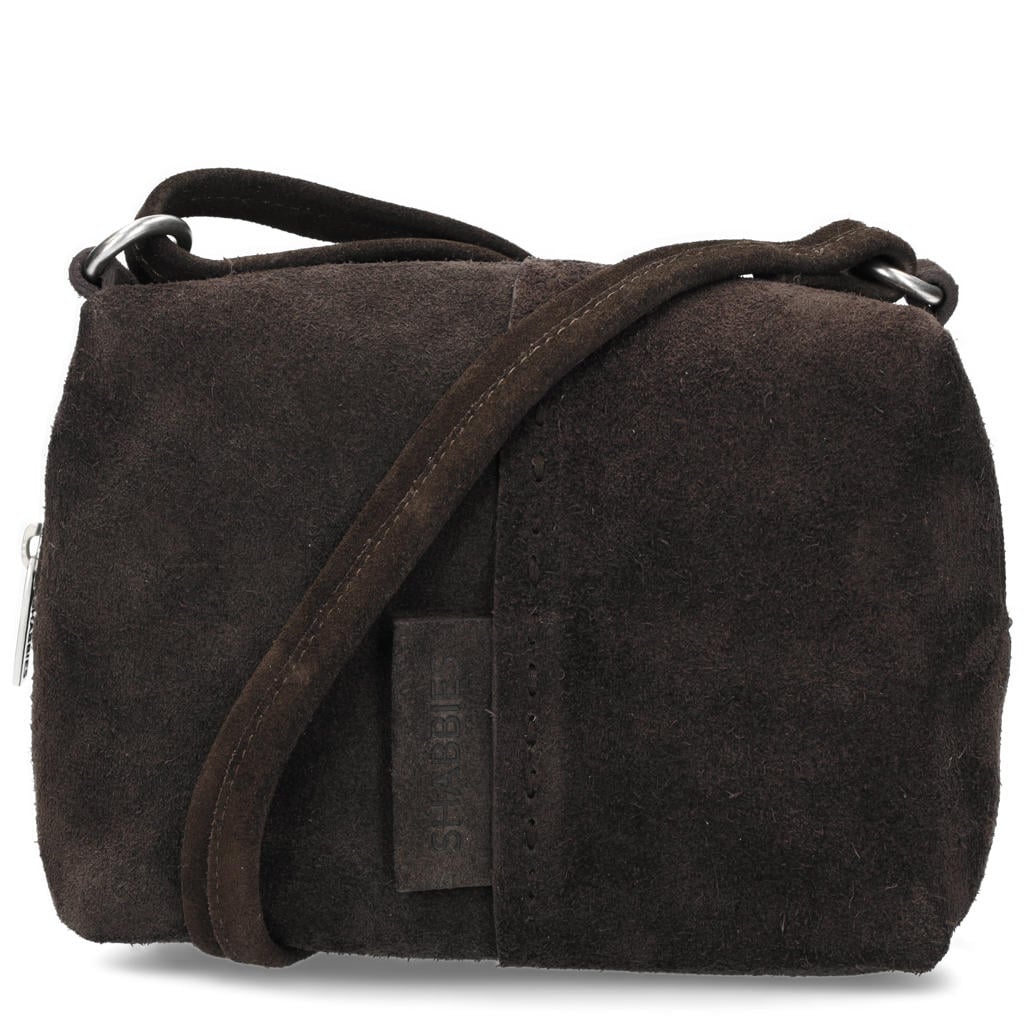 Shabbies Amsterdam suede crossbody tas Saar Stitched donkerbruin