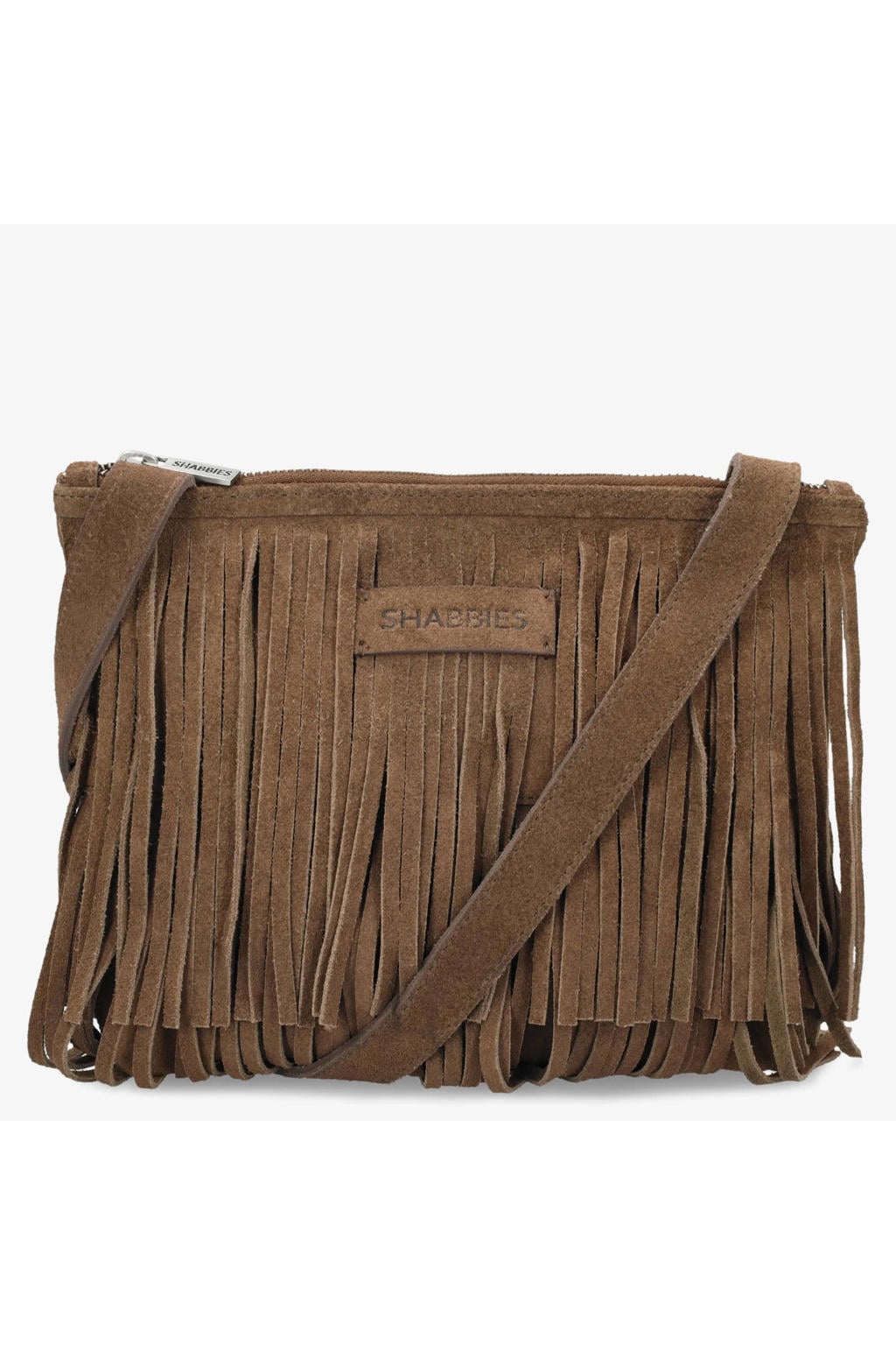 Shabbies Amsterdam suede crossbody tas Festival Fringe taupe