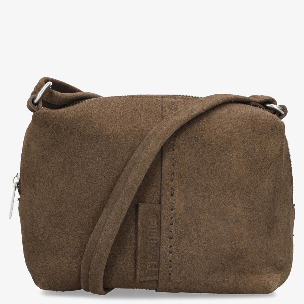 Shabbies Amsterdam suede crossbody tas Saar Stitched taupe