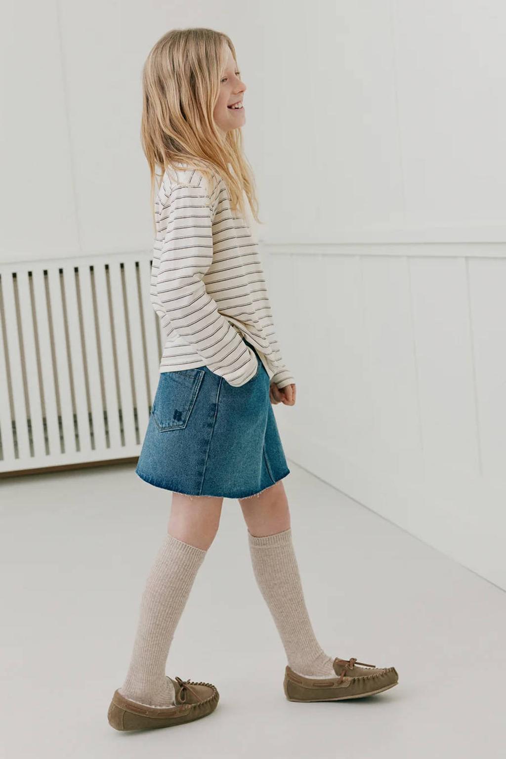 Ecru en bruine meisjes Sofie Schnoor girls gestreepte longsleeve van katoen met lange mouwen