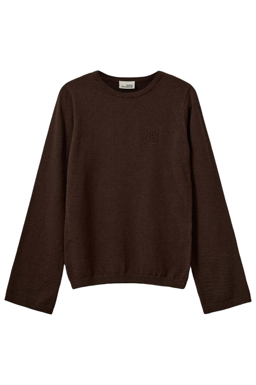 Donkerblauwe meisjes Sofie Schnoor girls longsleeve van viscose met effen, lange mouwen en ronde hals