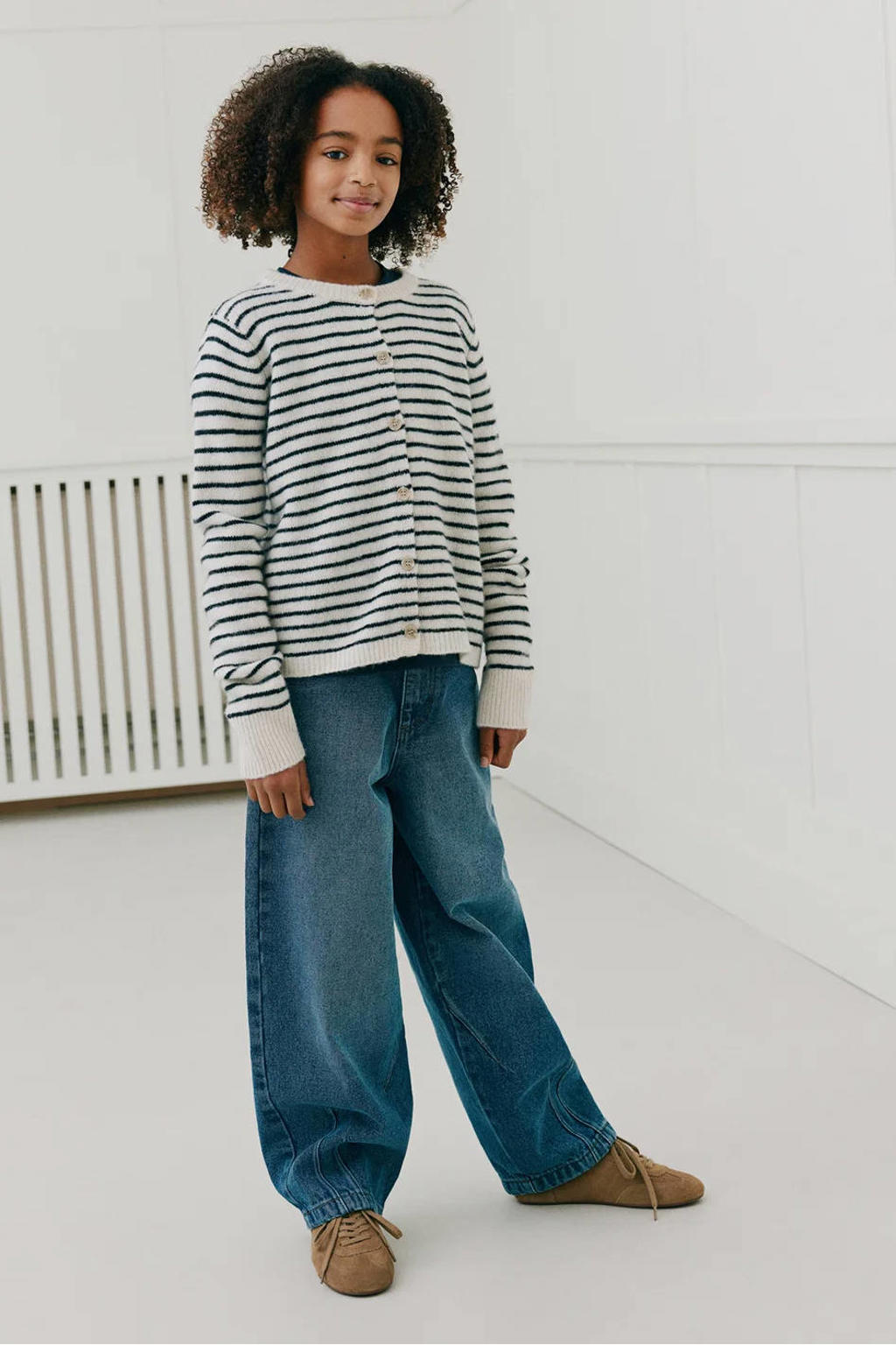Sofie Schnoor girls gebreide gestreept vest met wol - ecru