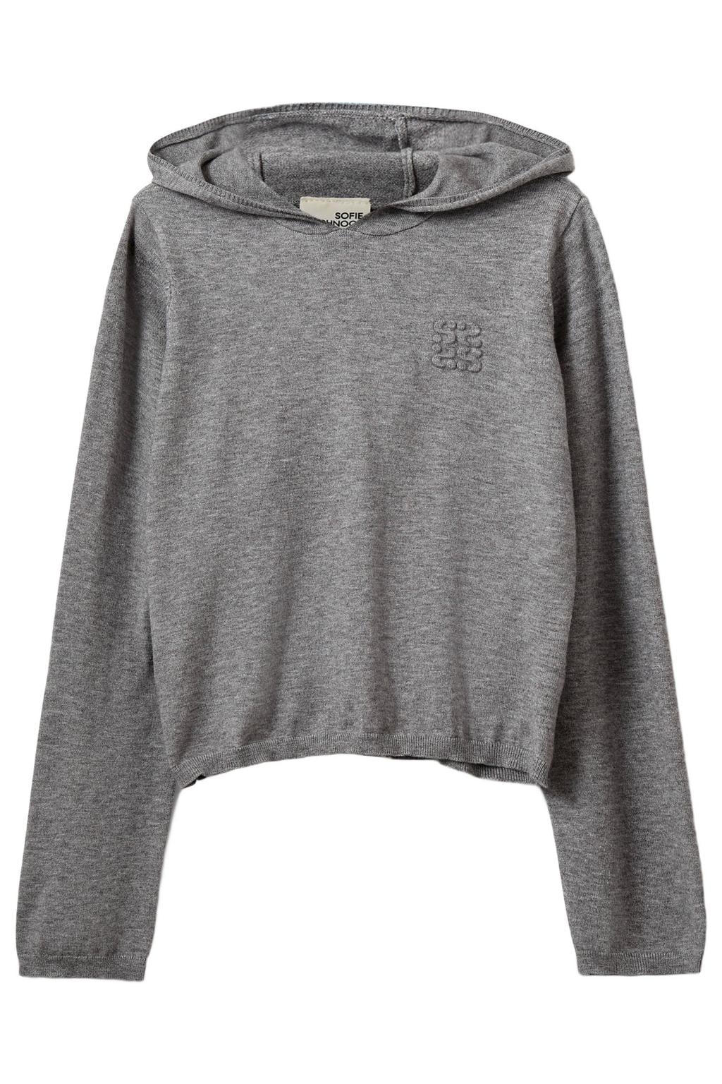 Grijs melange meisjes Sofie Schnoor girls longsleeve van viscose met effen, lange mouwen en capuchon