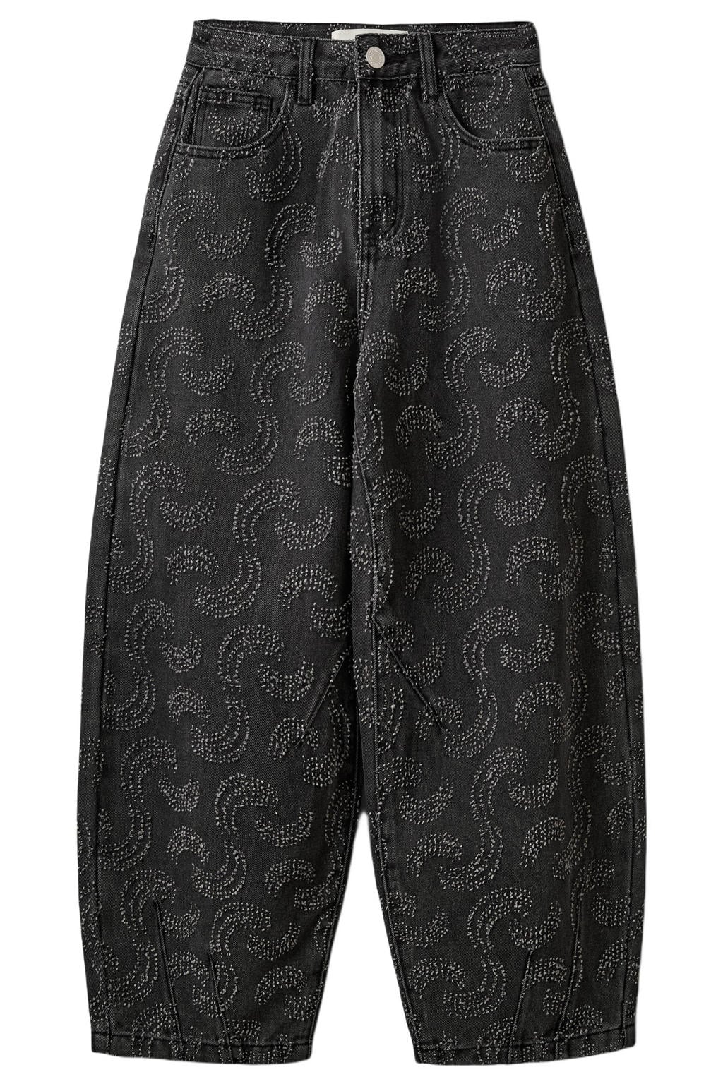 Sofie Schnoor girls barrel jeans met print - grijs