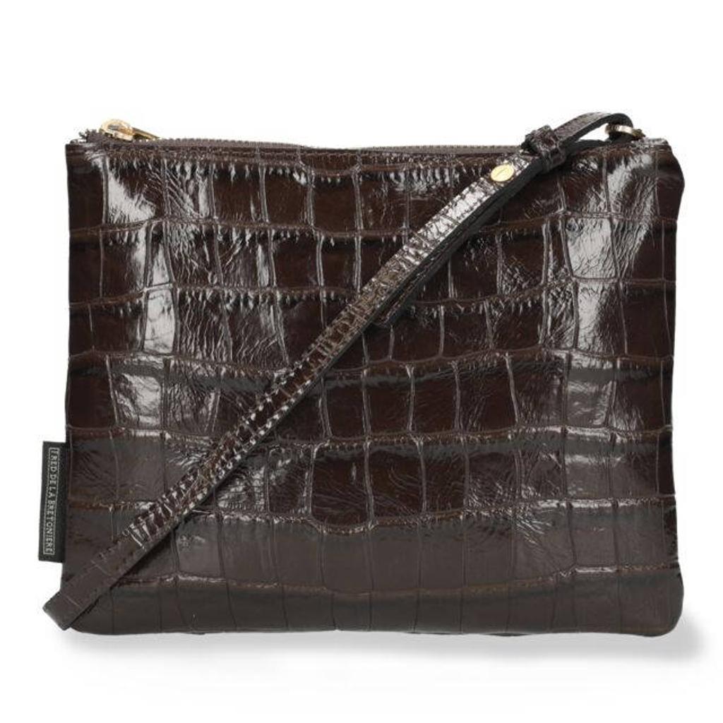 Fred de la Bretoniere leren crossbody tas Bregje Croco donkerbruin