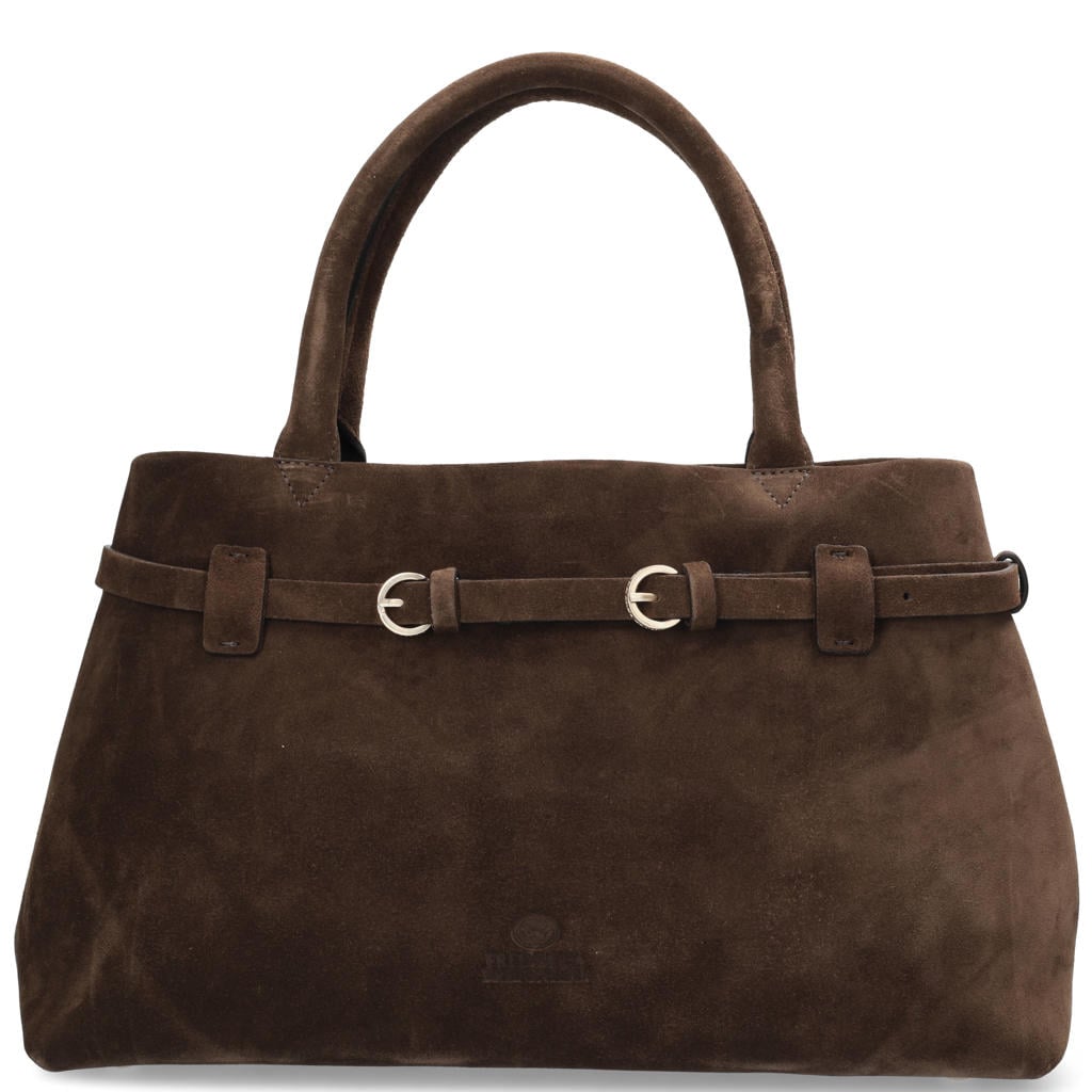 Fred de la Bretoniere suede handtas Mae donkerbruin