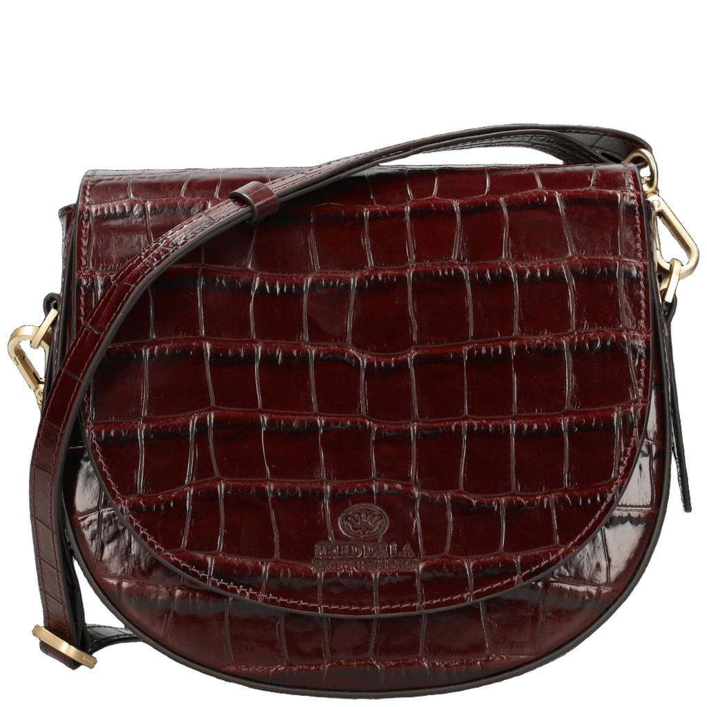 Fred de la Bretoniere leren crossbody tas met crocoprint Kleo donkerbruin