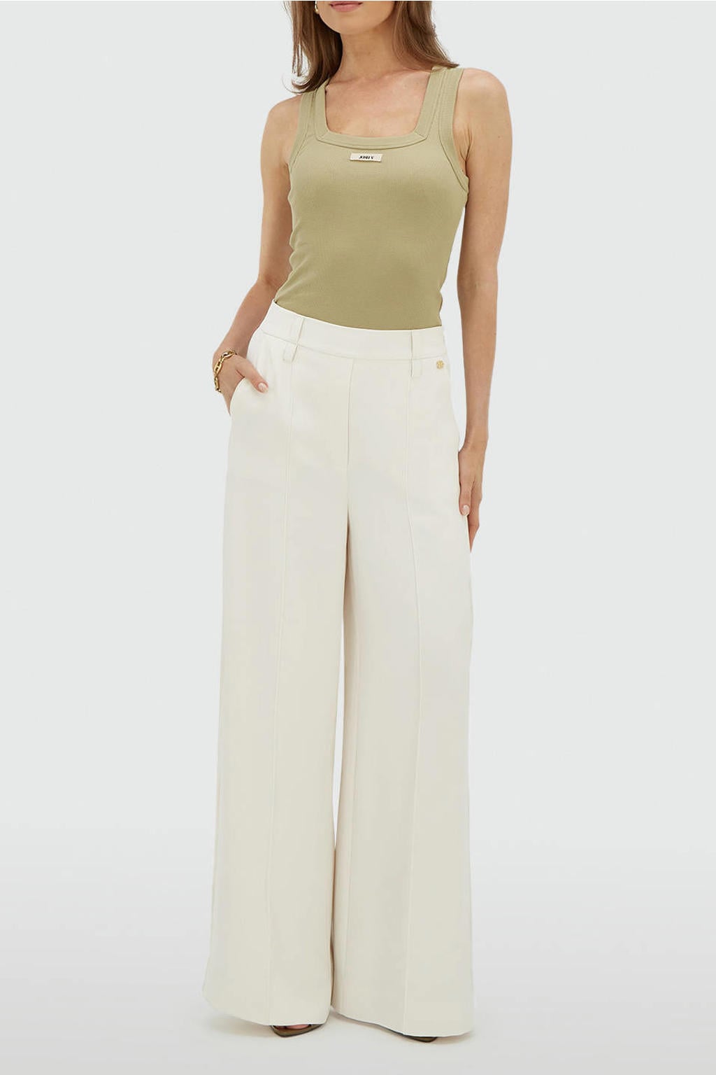 JOSH V high waist wide leg broek - ecru