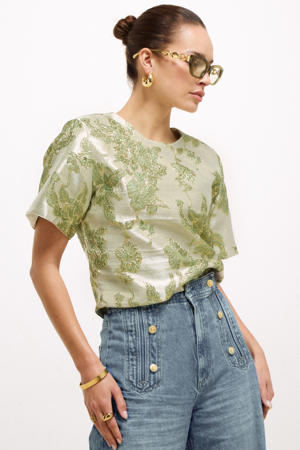 gebloemde top met glitters - groen