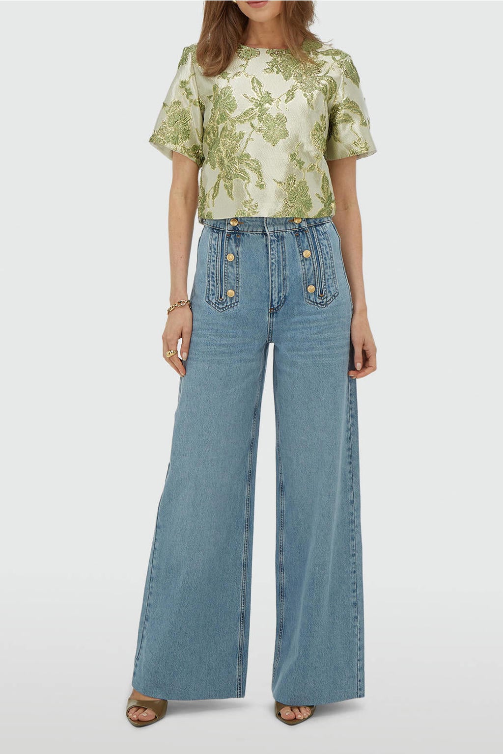 JOSH V gebloemde top met glitters - groen