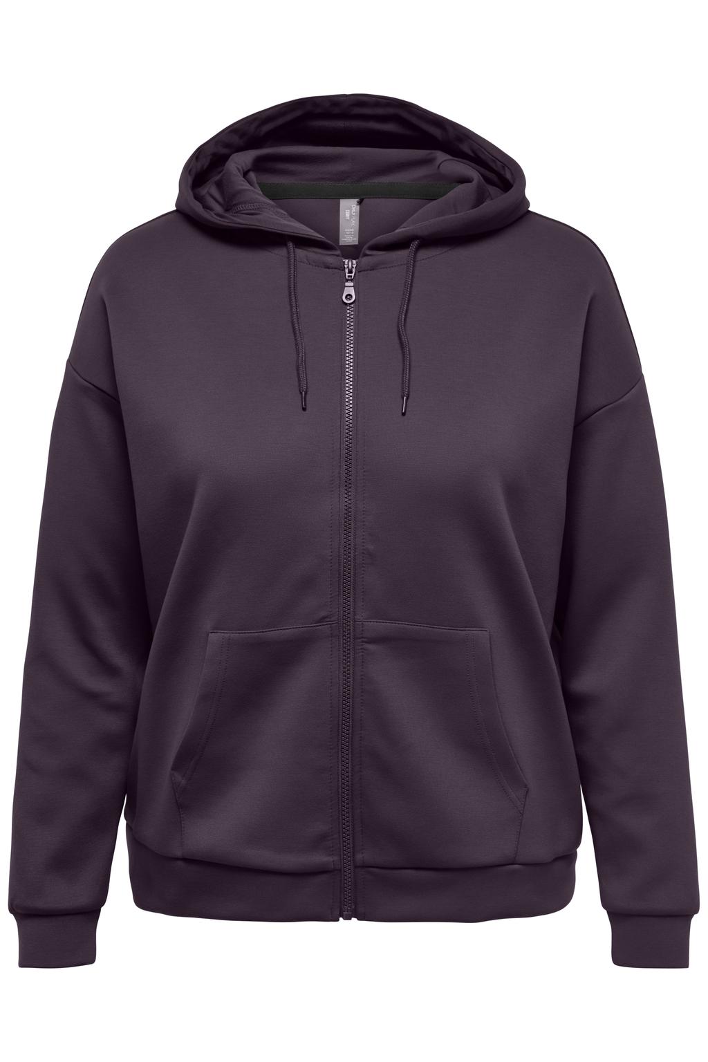 Donkerpaarse dames ONLY PLAY CURVY trainingsjack Plus Size van polyester met effen, lange mouwen, capuchon en ritssluiting