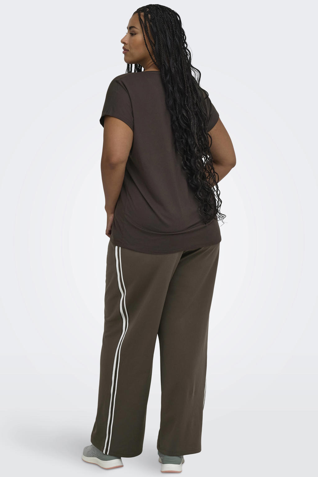 Bruine dames ONLY PLAY CURVY sportshirt Plus Size van polyester met effen en korte mouwen