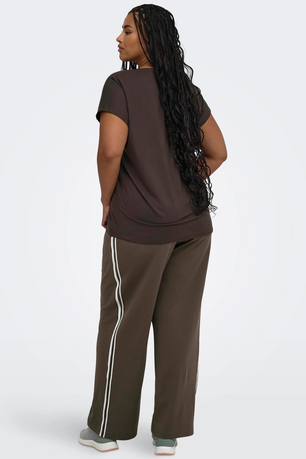 Bruine dames ONLY PLAY CURVY sportshirt Plus Size van polyester met effen en korte mouwen