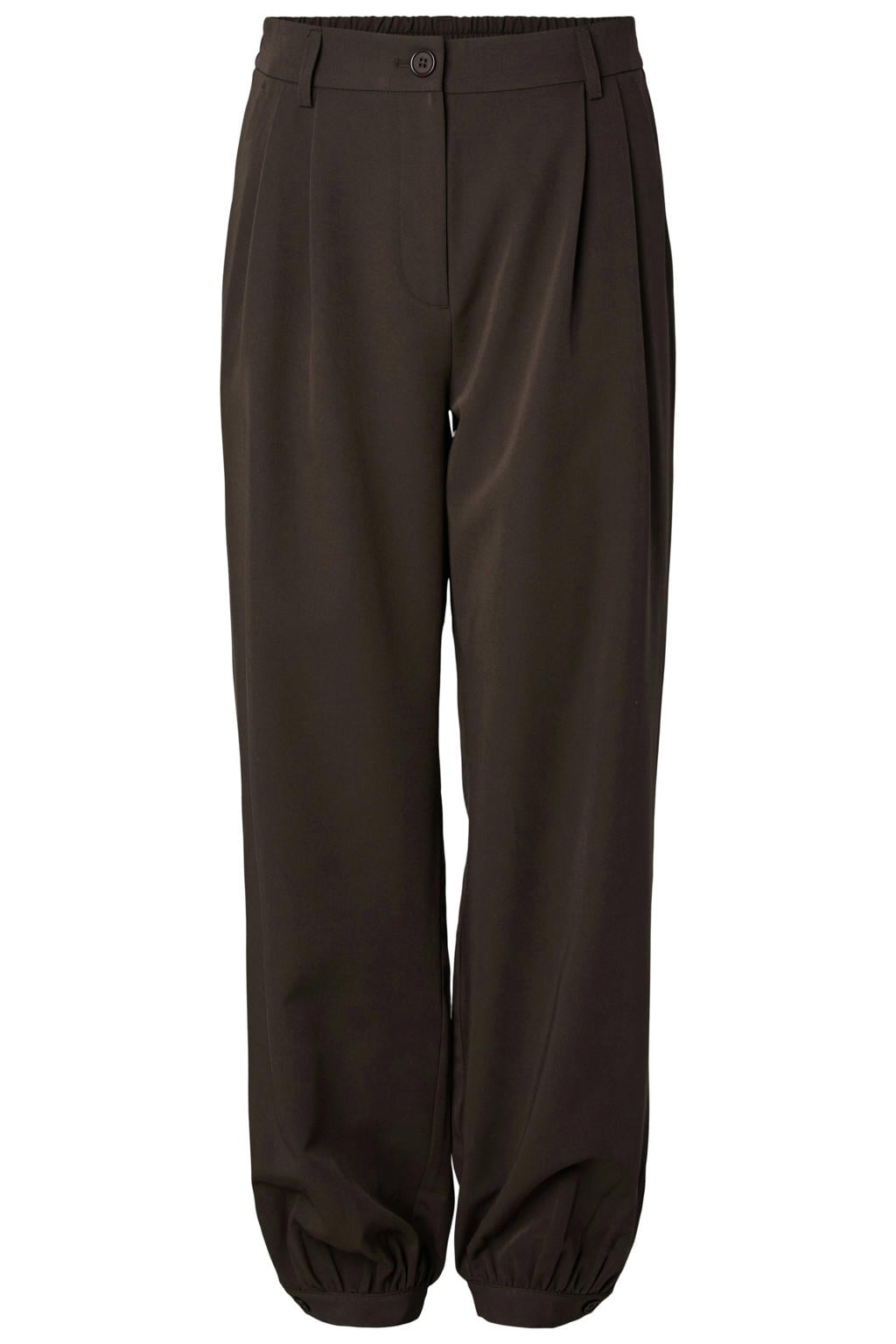 Bruine dames PIECES ballonbroek van polyester met regular waist, rits- en knoopsluiting en effen