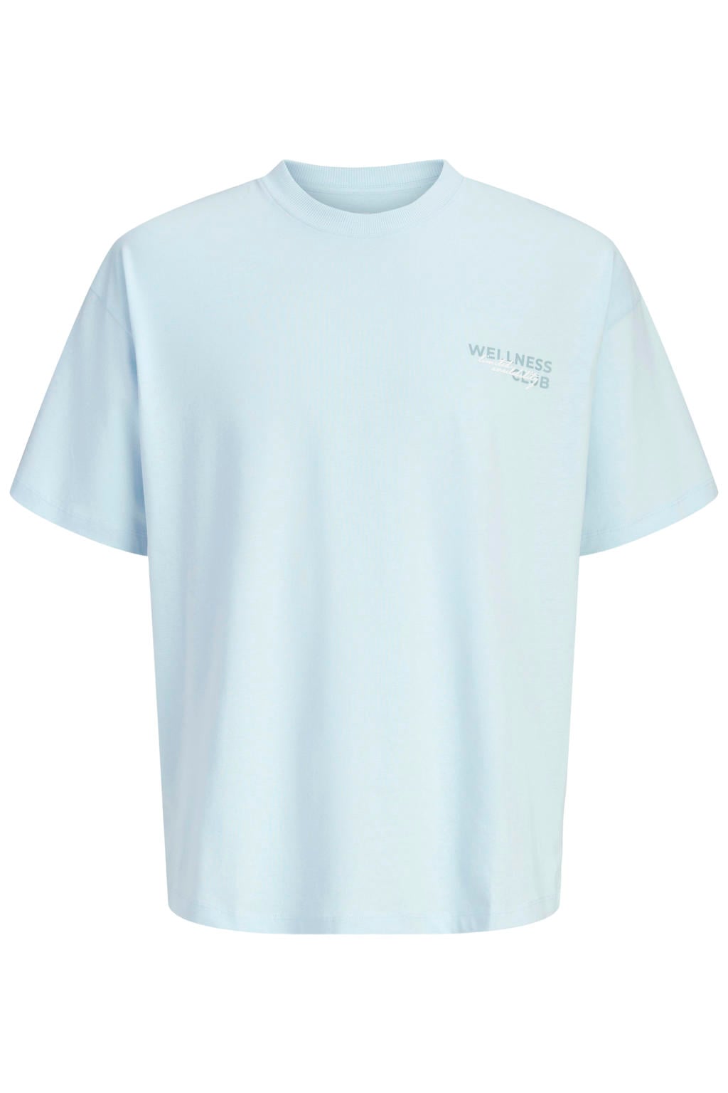 Lichtblauwe heren JACK & JONES PLUS SIZE regular fit T-shirt van katoen met korte mouwen en ronde hals