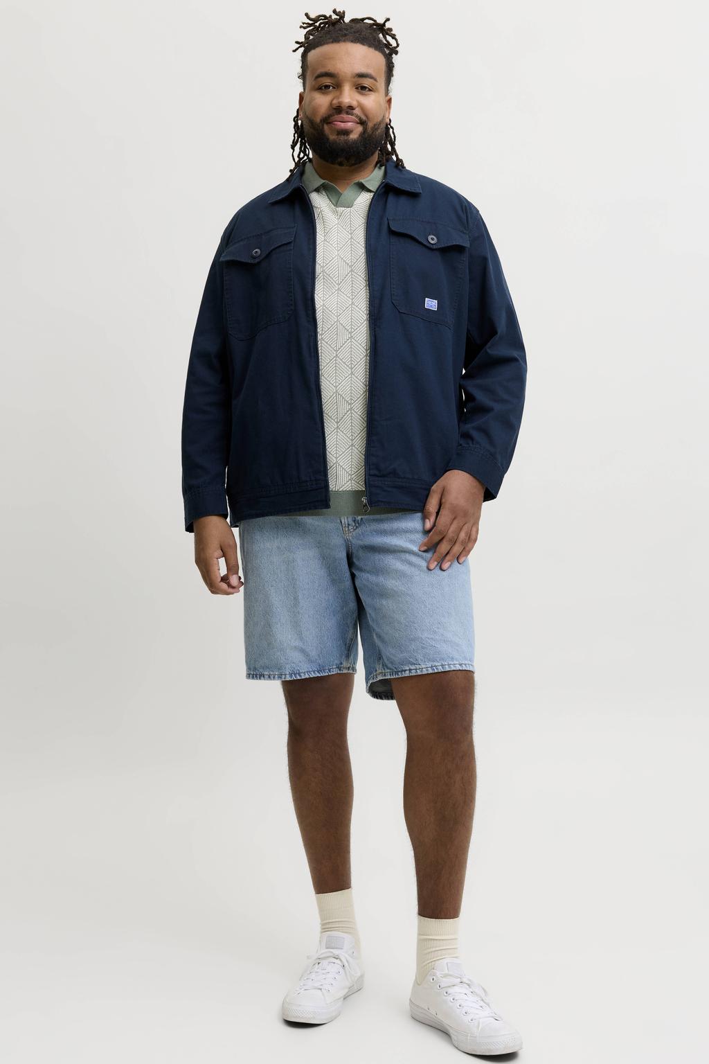 Groene heren JACK & JONES PLUS SIZE regular fit gebreide polo van katoen met korte mouwen