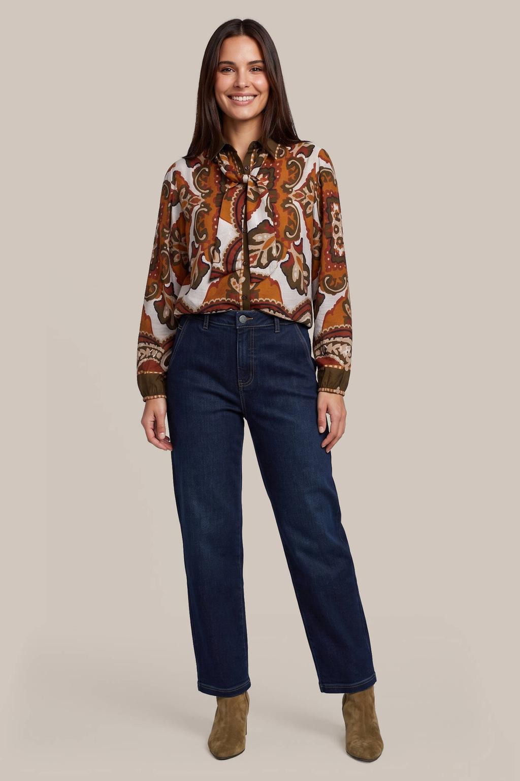 Multikleurige dames G-maxx blouse van viscose met lange mouwen, klassieke kraag en knoopsluiting