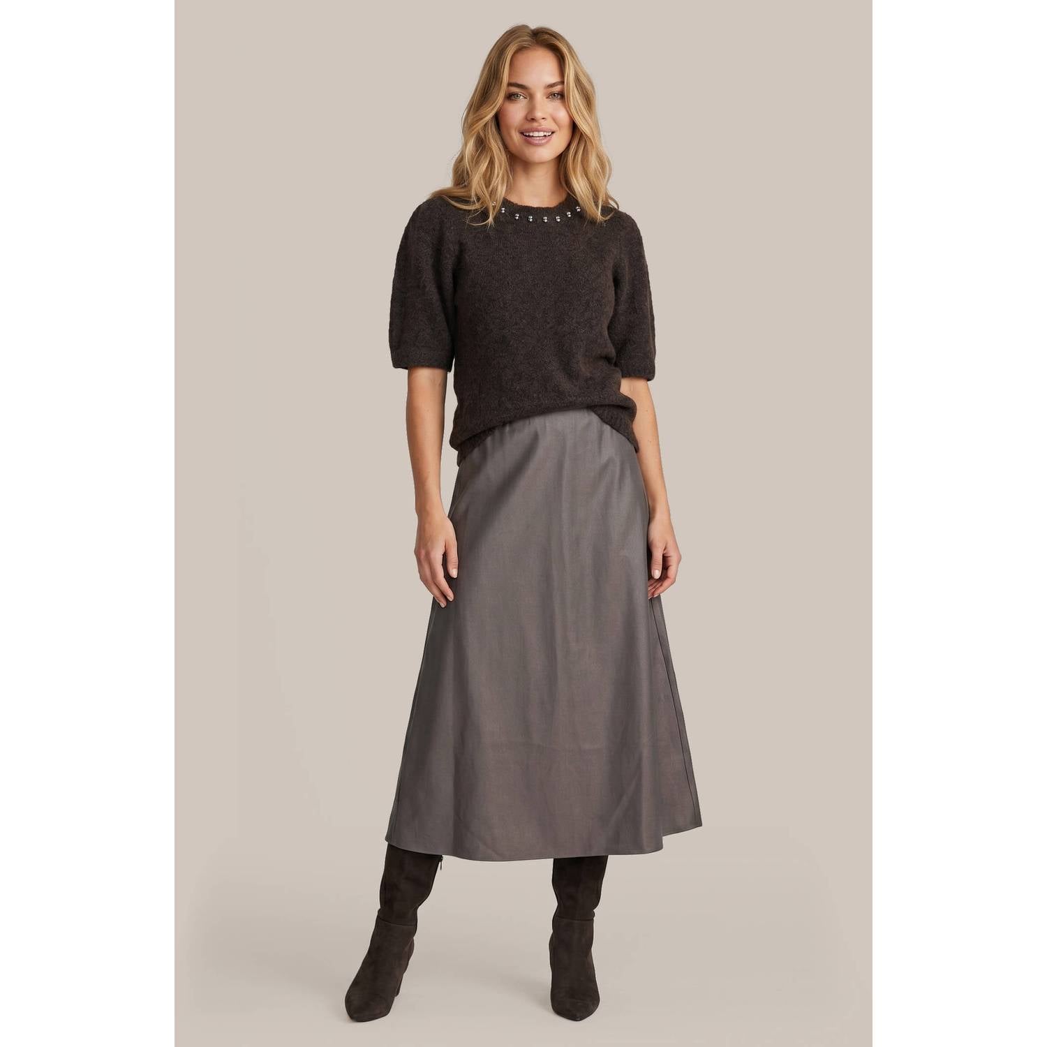 G-maxx A-lijn midi rok taupe