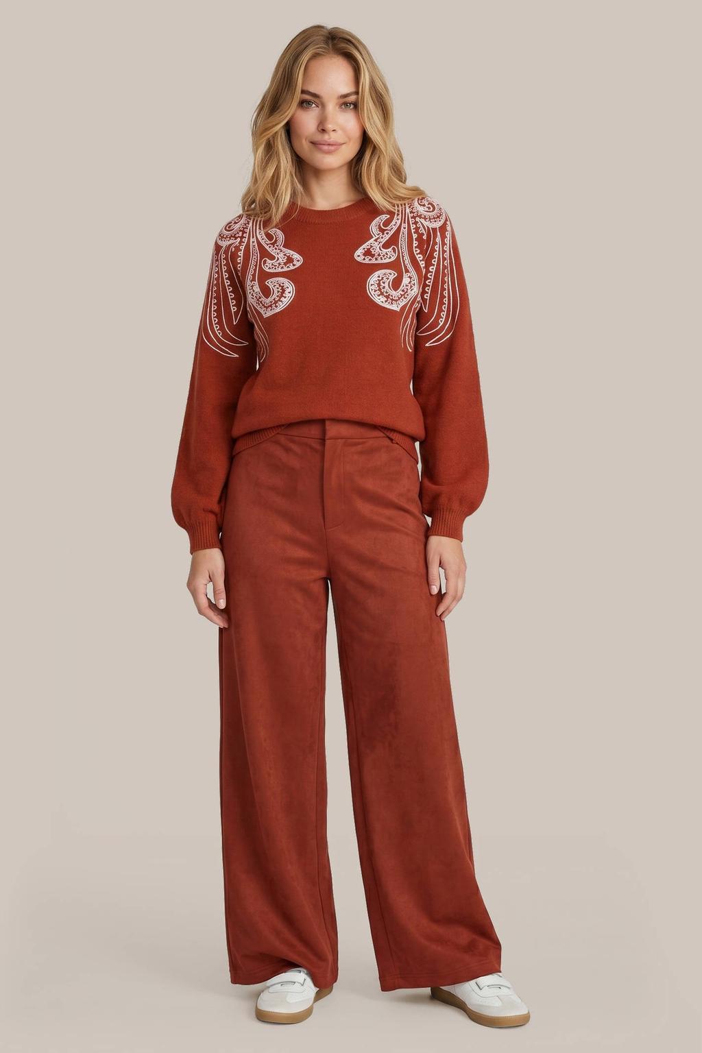 Rode dames G-maxx wide leg broek met rits- en haaksluiting en effen
