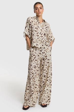 viscose loose fit broek met tekst - beige