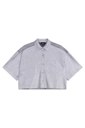 blouse met glitters en tekst - grijs