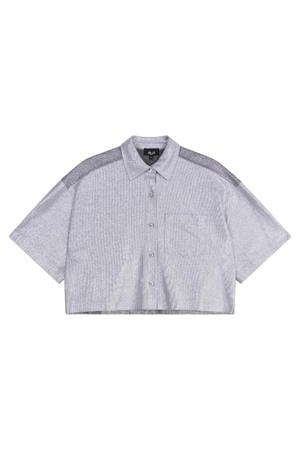 blouse met glitters en tekst - grijs