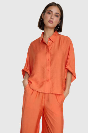 viscose high waist loose fit broek - oranje