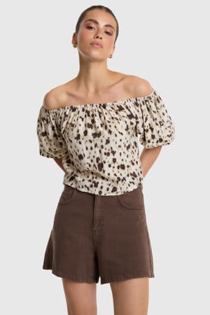 blousetop met dierenprint - beige