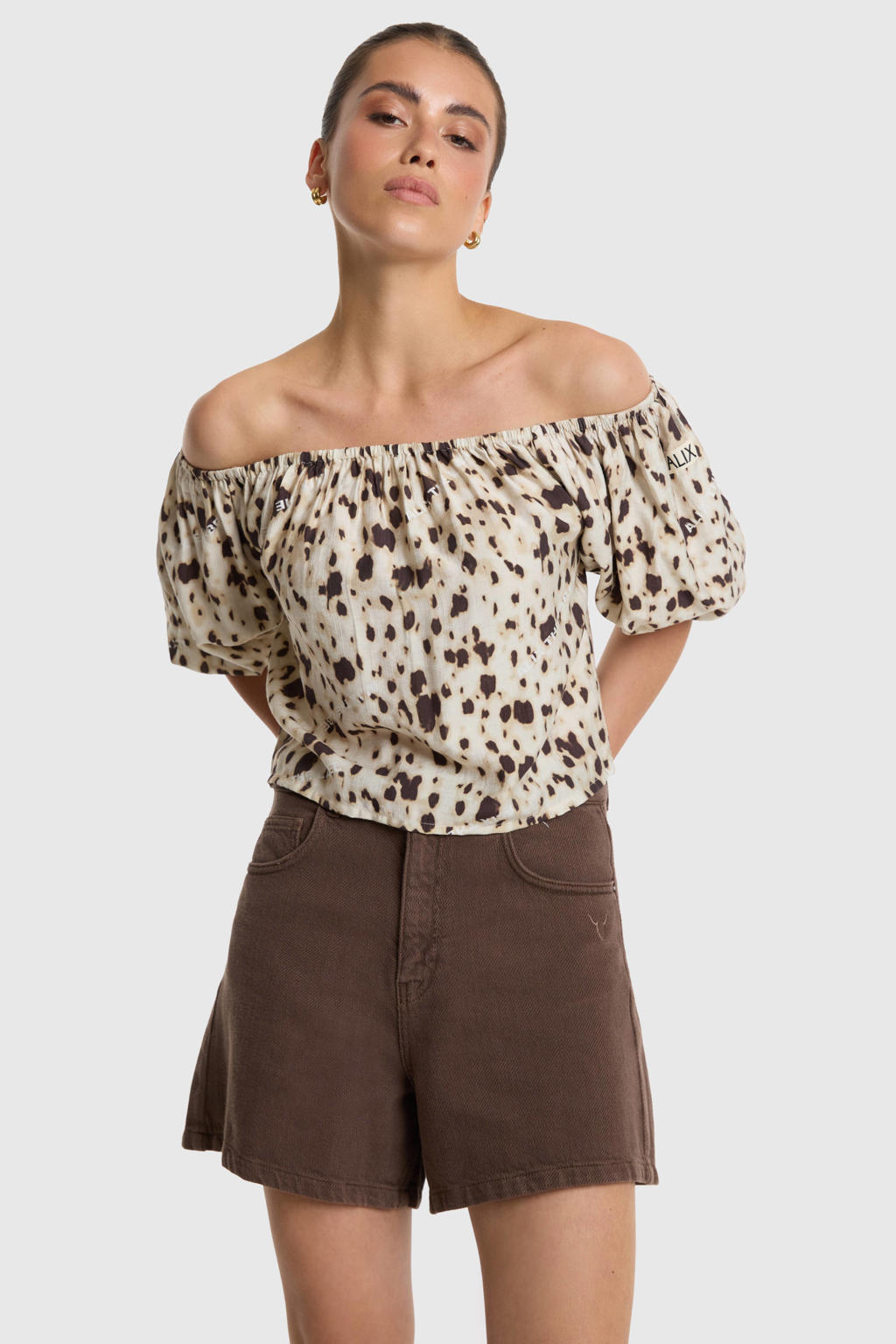 Alix the Label blousetop met dierenprint - beige