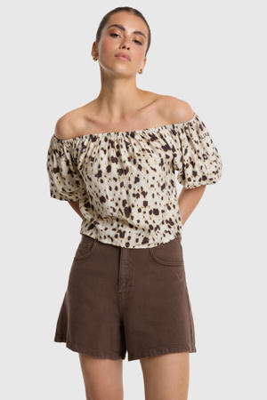 blousetop met dierenprint - beige