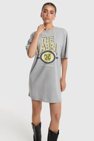 korte T-shirtjurk met print - grijs