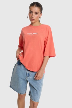 boxy T-shirt met tekst - oranje