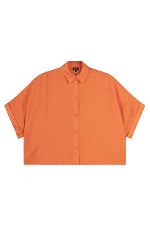viscose rechtvallende blouse met backprint - oranje