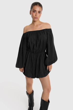 off shoulder modal korte jurk - zwart