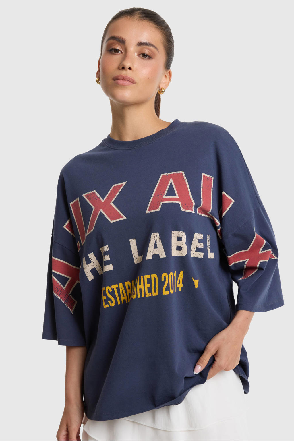 Alix the Label boxy T-shirt met print - donkerblauw
