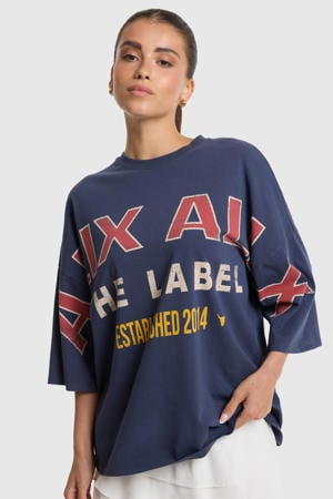 boxy T-shirt met print - donkerblauw