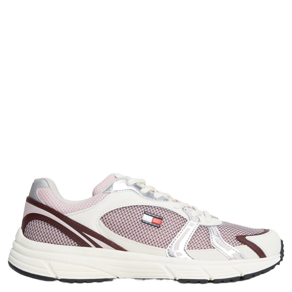 Bordeaux en ecru dames Tommy Jeans sneakers - van textiel en imitatieleer met veters