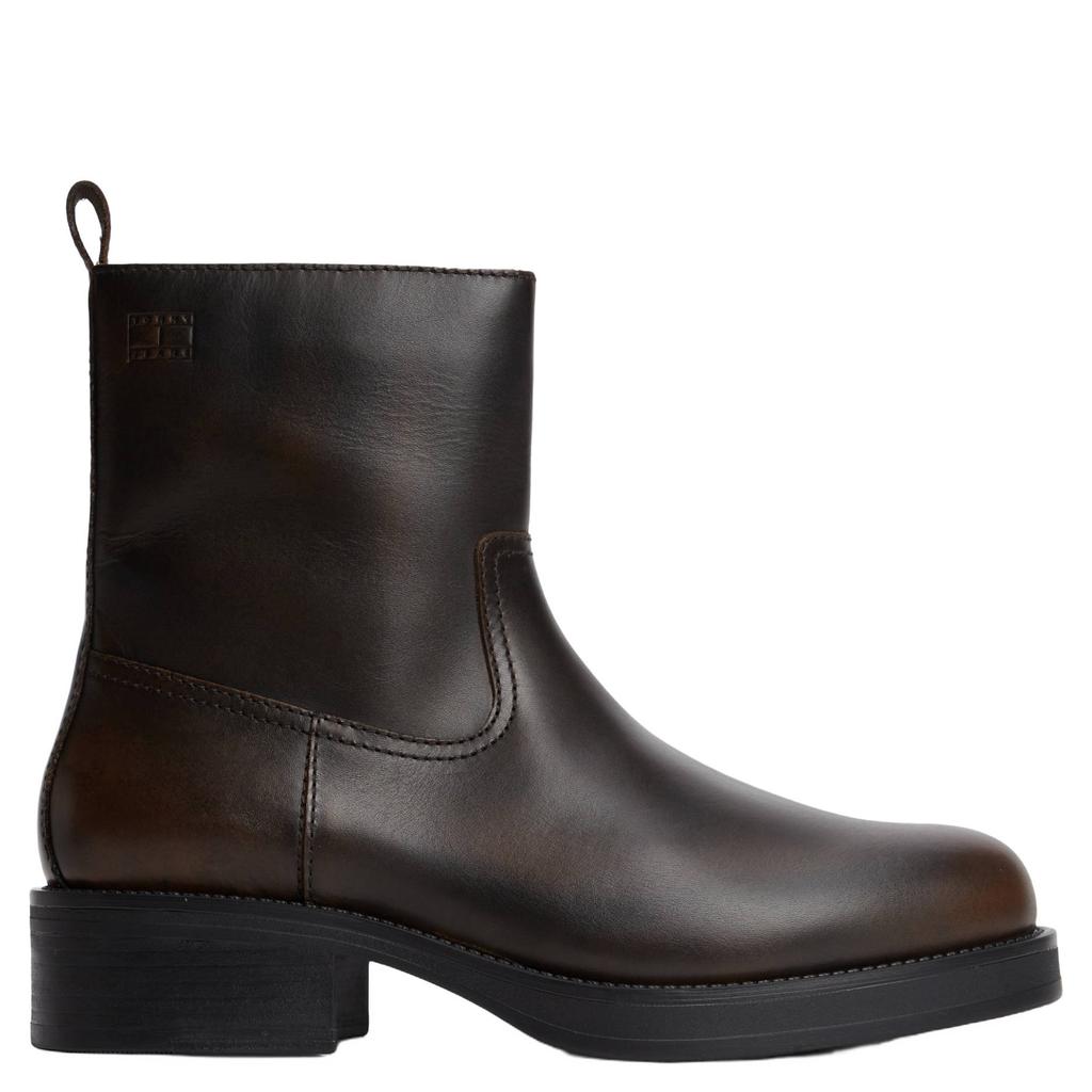 Tommy Jeans leren enkelboots - zwart/warm kaki