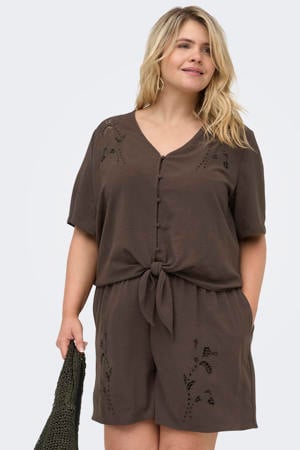 broderie blouse Plus Size - bruin