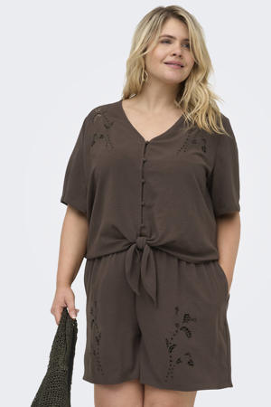 broderie blouse Plus Size - bruin