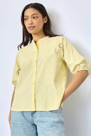 broderie blouse met krijtstreep - lichtgeel
