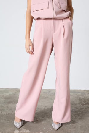 high waist wide leg pantalon met plooien - lichtroze