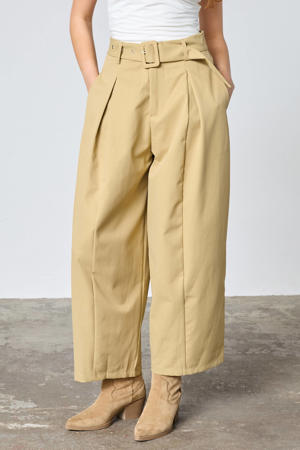 barrel pantalon met ceintuur en plooien - beige