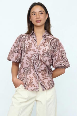 viscose blouse met paisley - lichtroze