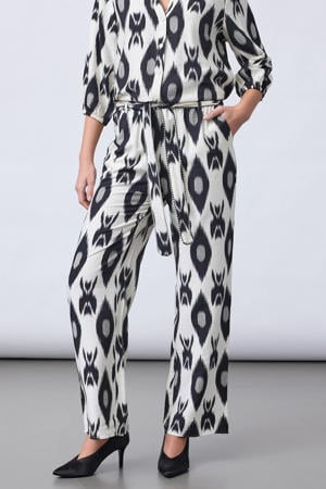 loose fit broek met ceintuur en print - ecru