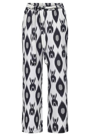 loose fit broek met ceintuur en print - ecru