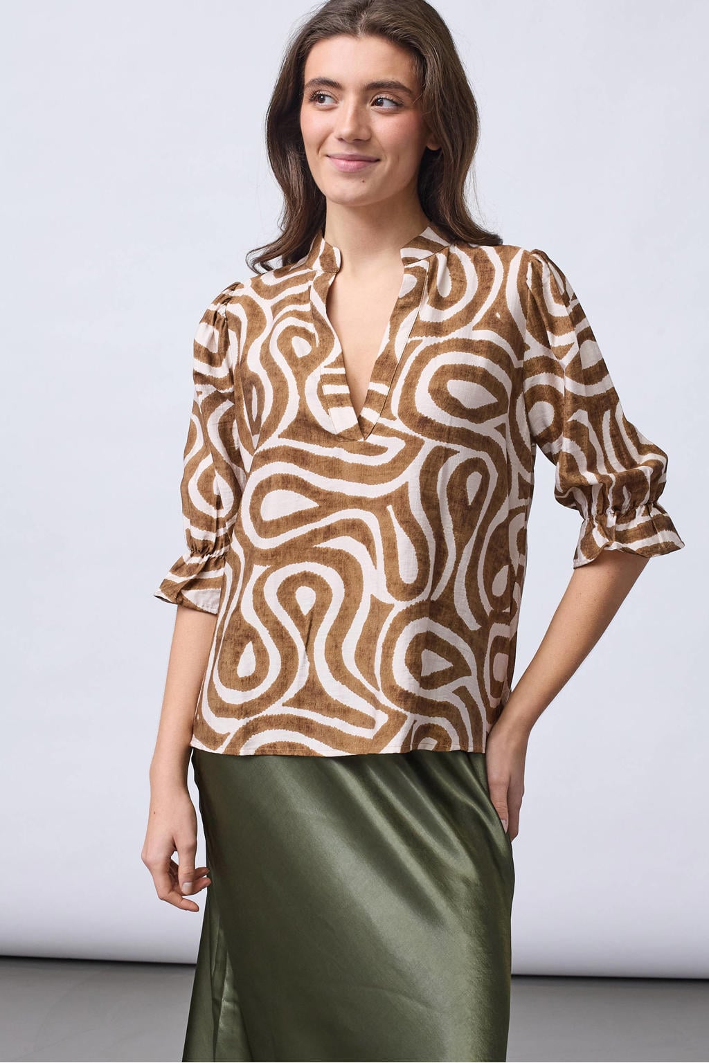 SisterS Point blousetop met print - lichtbruin