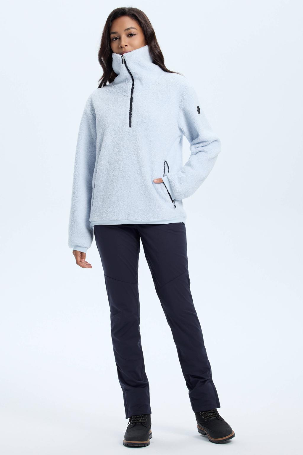 Lichtblauwe dames Luhta Hile fleece skisweater met effen, lange mouwen en opstaande kraag